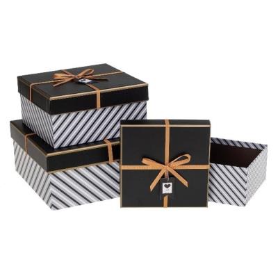 Opakowanie Pudełko prezentowe z kokardą 3szt czarny ROZETTE