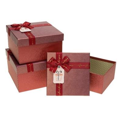 Opakowanie Pudełko prezentowe z kokardą 3szt czerwony ROZETTE