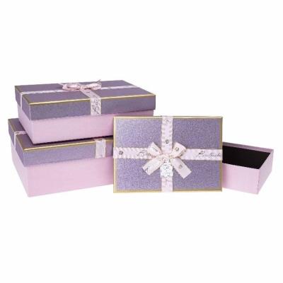 Opakowanie Pudełko prezentowe z kokardą 3szt fiolet ROZETTE