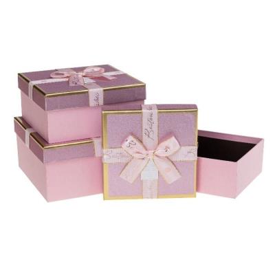 Opakowanie Pudełko prezentowe z kokardą 3szt różowy ROZETTE