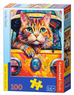 Puzzle 100 Cat Bus Travel CASTOR. Wydawca: Castorland. SmakLiter.pl Opakowanie Puzzle 100 Cat Bus Travel CASTOR