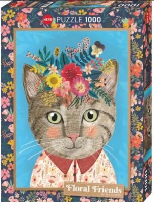 Puzzle 1000 Floral Friends, Kotek z kwiatami. Wydawca: Heye. SmakLiter.pl Opakowanie Puzzle 1000 Floral Friends, Kotek z kwiatami