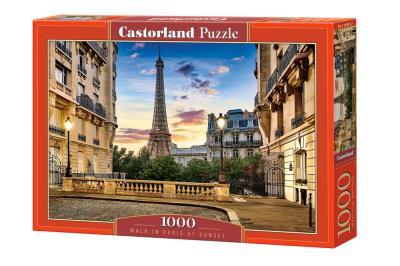 Puzzle 1000 Spacer po Paryżu przy zachodzie słońca C-104925. Wydawca: CASTOR. SmakLiter.pl Opakowanie Puzzle 1000 Spacer po Paryżu przy zachodzie słońca C-104925