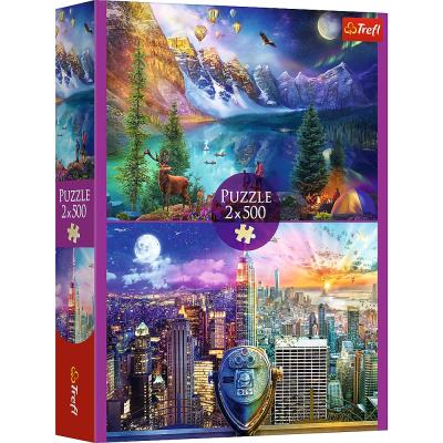 Puzzle 2x500 Wycieczka po Ameryce MGL 37500. Wydawca: Trefl PAP. SmakLiter.pl Opakowanie Puzzle 2x500 Wycieczka po Ameryce MGL 37500