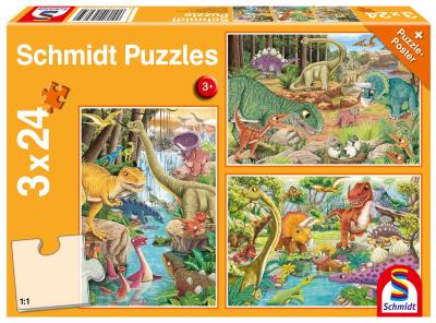 Puzzle 3x24 Dinozaury. Wydawca: Schmidt. SmakLiter.pl Opakowanie Puzzle 3x24 Dinozaury