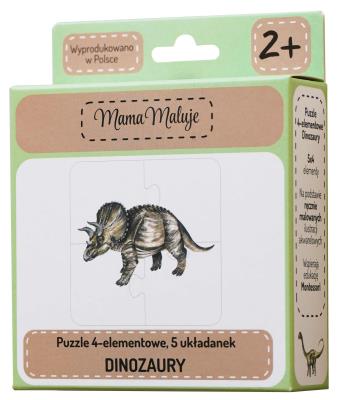 Puzzle 4-elementowe Dinozaury. Wydawca: Mama Maluje. SmakLiter.pl Opakowanie Puzzle 4-elementowe Dinozaury