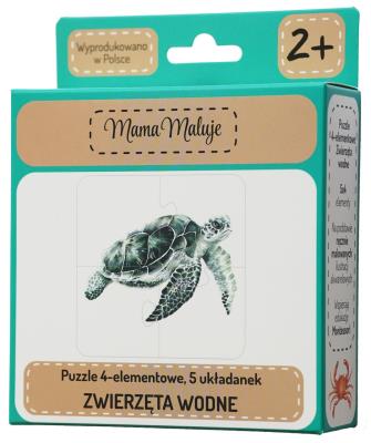 Puzzle 4-elementowe Zwierzęta wodne. Wydawca: Mama Maluje. SmakLiter.pl Opakowanie Puzzle 4-elementowe Zwierzęta wodne