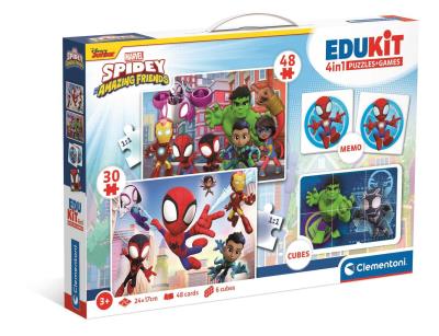 Opakowanie Puzzle 48 + 36 + Memo + 6 klocków Edukit Spidey