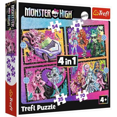 Puzzle 4w1 Elektryzujący dzień Monster High 34655. Wydawca: Trefl PAP. SmakLiter.pl Opakowanie Puzzle 4w1 Elektryzujący dzień Monster High 34655