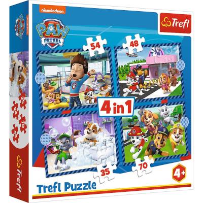 Puzzle 4w1 Psie sprawy. Wydawca: Trefl. SmakLiter.pl Opakowanie Puzzle 4w1 Psie sprawy