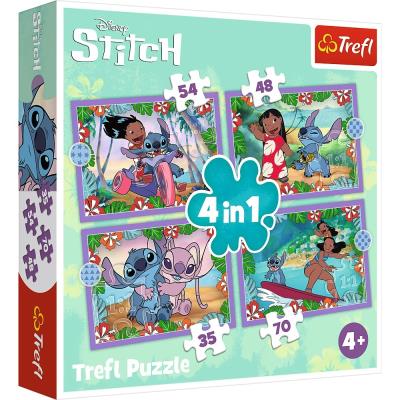 Puzzle 4w1 Szalony dzień Lilo & Stitch TREFL. Wydawca: Trefl. SmakLiter.pl Opakowanie Puzzle 4w1 Szalony dzień Lilo & Stitch TREFL