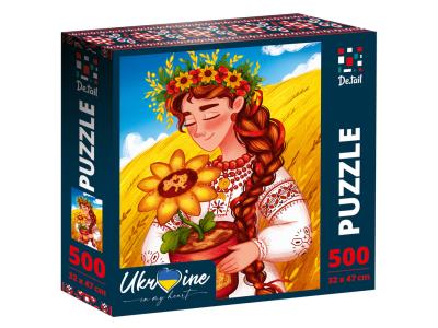 Puzzle 500 Ukrainka ze słonecznikiem DT500-05. Wydawca: De.tail. SmakLiter.pl Opakowanie Puzzle 500 Ukrainka ze słonecznikiem DT500-05