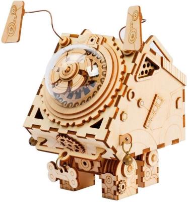 Opakowanie Puzzle Drewniane 3D Pozytywka Steampunk pies