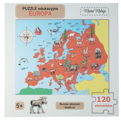 Puzzle edukacyjne Europa 120el. Wydawca: Mama Maluje. SmakLiter.pl Opakowanie Puzzle edukacyjne Europa 120el