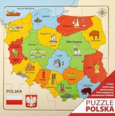 Puzzle Mapa drewniane 25x25cm. Wydawca: Daffi. SmakLiter.pl Opakowanie Puzzle Mapa drewniane 25x25cm