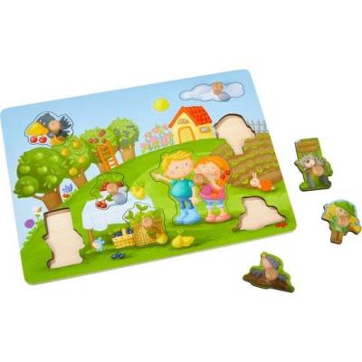 Puzzle nakładane W ogrodzie. Wydawca: Haba. SmakLiter.pl Opakowanie Puzzle nakładane W ogrodzie