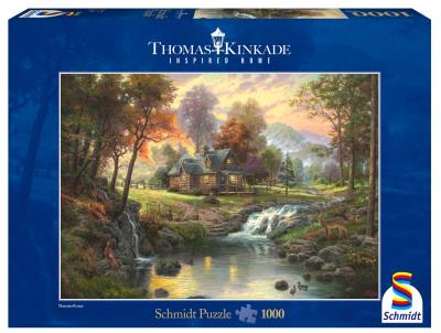 Puzzle Thomas Kinkade Górskie zacisze 1000. Wydawca: Schmidt. SmakLiter.pl Opakowanie Puzzle Thomas Kinkade Górskie zacisze 1000