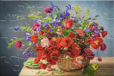 Opakowanie Puzzlowa kartka pocztowa Bouquet with Poppies