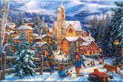 Opakowanie Puzzlowa kartka pocztowa Sledding to Town