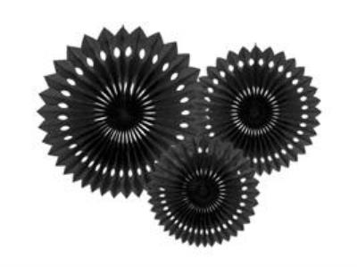 Rozety dekoracyjne czarny 20-30cm 3szt. Wydawca: PartyDeco. SmakLiter.pl Opakowanie Rozety dekoracyjne czarny 20-30cm 3szt