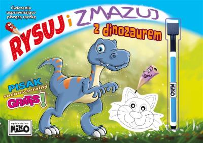 Rysuj i zmazuj z dinozaurem. Autor: Wydawnictwo NIKO. SmakLiter.pl Okładka książki Rysuj i zmazuj z dinozaurem