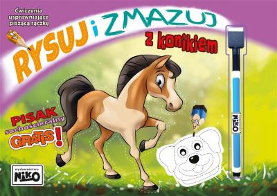 Rysuj i zmazuj z konikiem. Autor: Wydawnictwo NIKO. SmakLiter.pl Okładka książki Rysuj i zmazuj z konikiem