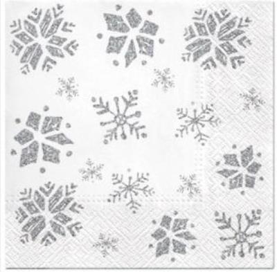 Opakowanie Serwetki Płatki śniegu srebrne 33x33cm 20szt