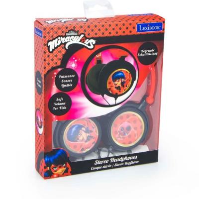 Składane słuchawki przewodowe stereo Miraculous z głośnością bezpieczną dla dzieci  Lexibook HP015MI. Wydawca: Lexibook. SmakLiter.pl Opakowanie Składane słuchawki przewodowe stereo Miraculous z głośnością bezpieczną dla dzieci  Lexibook HP015MI
