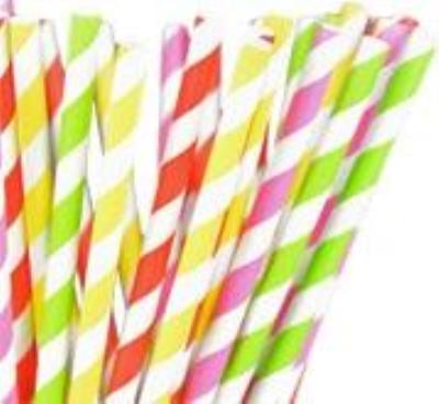 Opakowanie Słomki papierowe paski limonkowe 12szt