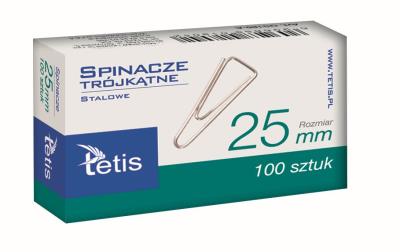 Spinacze biurowe trójkątne 25 mm 100 szt  paczka 10 sztuk. Wydawca: TETIS. SmakLiter.pl Opakowanie Spinacze biurowe trójkątne 25 mm 100 szt  paczka 10 sztuk