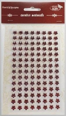 Opakowanie Stiker z kryształkami Kwiaty bordowe 8mm 112szt