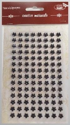 Opakowanie Stiker z kryształkami Kwiaty czarne 8mm 112szt