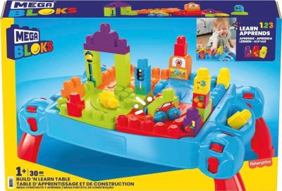 Stolik z klockami Buduj i ucz się - niebieski. Wydawca: Fisher- Price. SmakLiter.pl Opakowanie Stolik z klockami Buduj i ucz się - niebieski