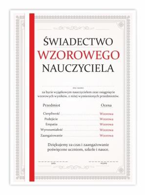 Opakowanie Świadectwo A4 nauczyciela - Czerwony pasek 10szt