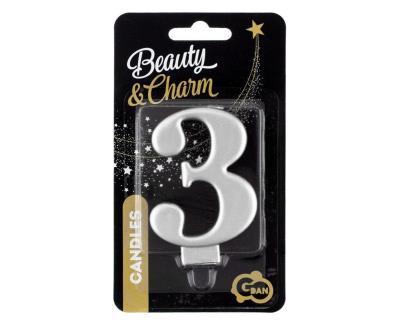 Opakowanie Świeczka B&C 3 metalik srebrna 8,0cm