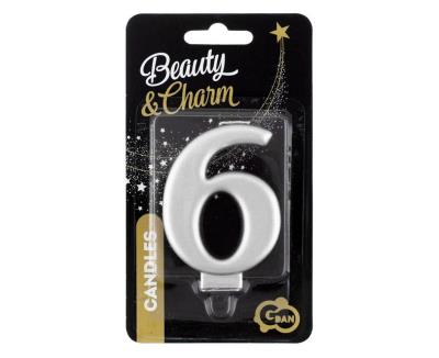 Opakowanie Świeczka B&C 6 metalik srebrna 8,0cm