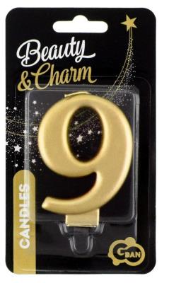 Opakowanie Świeczka cyferka 9 Beauty&Charm metalik złota 8cm