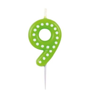 Opakowanie Świeczka cyferka 9 kropki i paski