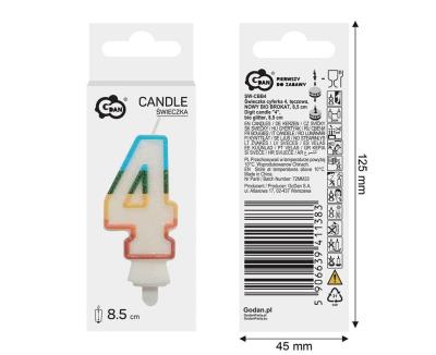Opakowanie Świeczka cyfra 4 tęczowa 8,5cm