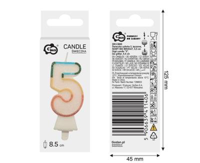 Opakowanie Świeczka cyfra 5 tęczowa 8,5cm