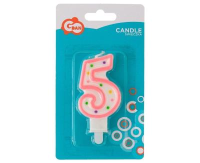 Opakowanie Świeczka cyfra 5 z kropeczkami 7.5cm