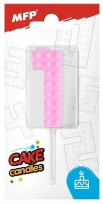 Opakowanie Świeczka klocki cyfra 1 różowa