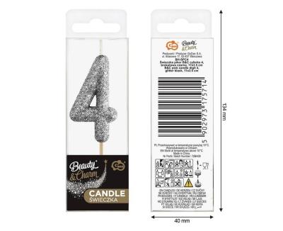 Opakowanie Świeczka piker 4 czarna brokatowa 11x3.5 cm