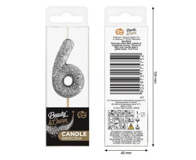 Opakowanie Świeczka piker 6 czarna brokatowa 11x3.5 cm