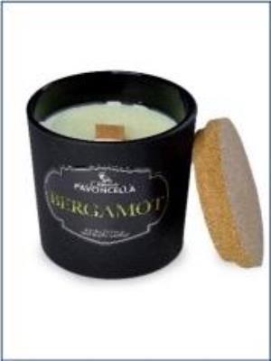 Świeczka sojowa Bergamot czarna 135g. Wydawca: Pavoncella. SmakLiter.pl Opakowanie Świeczka sojowa Bergamot czarna 135g