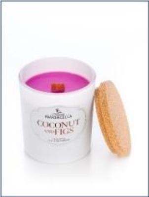 Świeczka sojowa Coconut and Figs biała 135g. Wydawca: Pavoncella. SmakLiter.pl Opakowanie Świeczka sojowa Coconut and Figs biała 135g