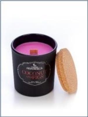 Świeczka sojowa Coconut and Figs czarna 135g. Wydawca: Pavoncella. SmakLiter.pl Opakowanie Świeczka sojowa Coconut and Figs czarna 135g