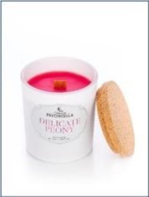 Świeczka sojowa Delicate Peony biała 135g. Wydawca: Pavoncella. SmakLiter.pl Opakowanie Świeczka sojowa Delicate Peony biała 135g