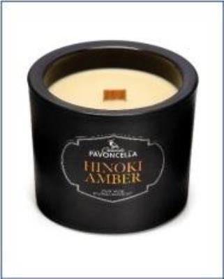 Świeczka sojowa Hinoki Amber czarna 170g. Wydawca: Pavoncella. SmakLiter.pl Opakowanie Świeczka sojowa Hinoki Amber czarna 170g