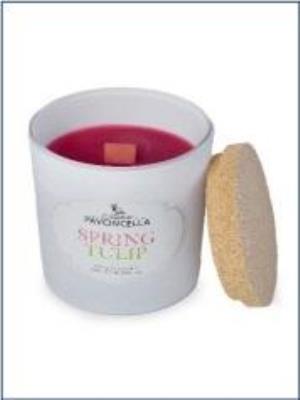 Świeczka sojowa Spring Tulip biała 135g. Wydawca: Pavoncella. SmakLiter.pl Opakowanie Świeczka sojowa Spring Tulip biała 135g